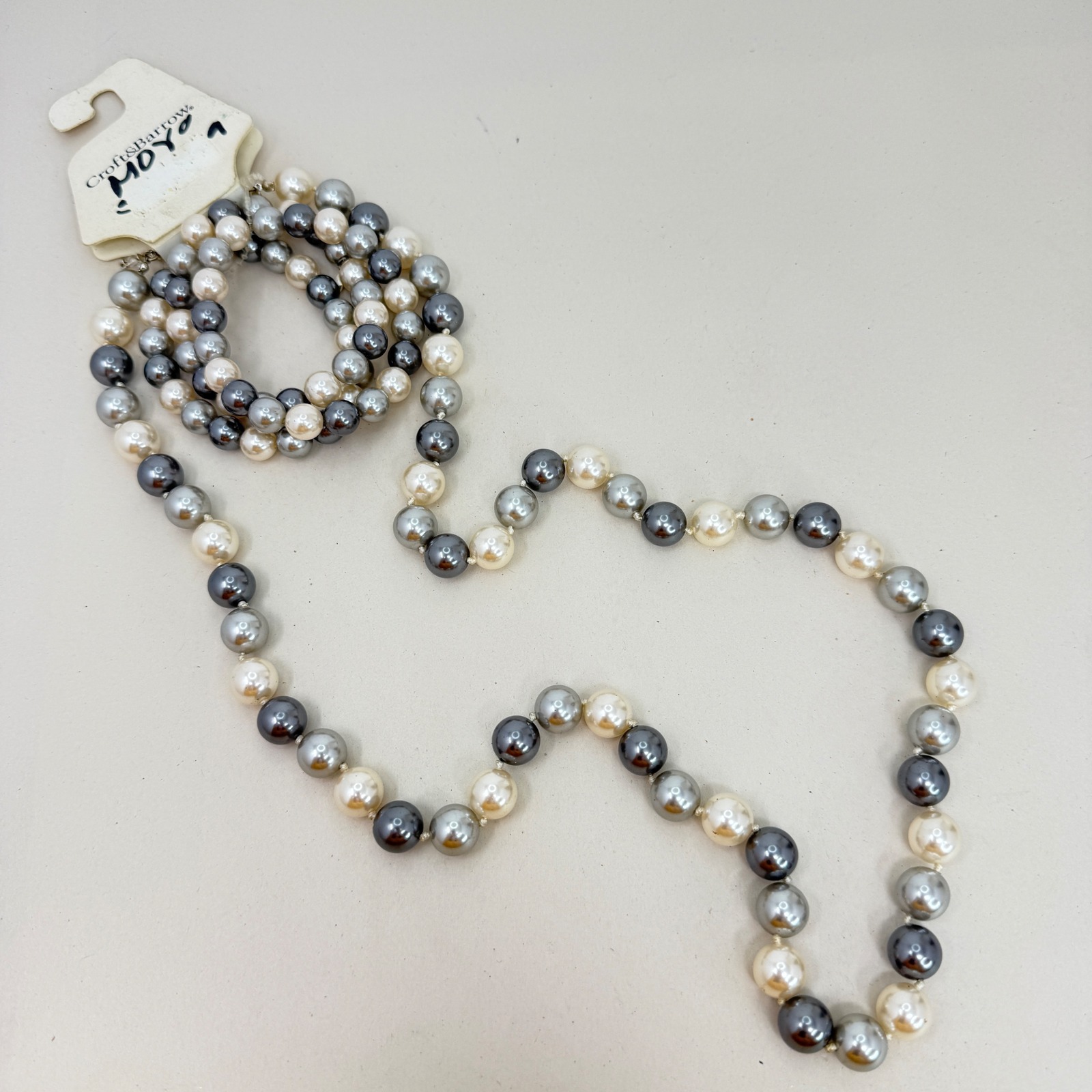 Croft Barrow Faux Pearl Necklace Bracelet Set Gray Silver Cream Long Beaded 34$